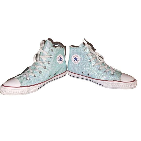 Converse Chuck Taylor All Star Hi 663626C Teal blue Glitter Shoes size 5 - Picture 2 of 12